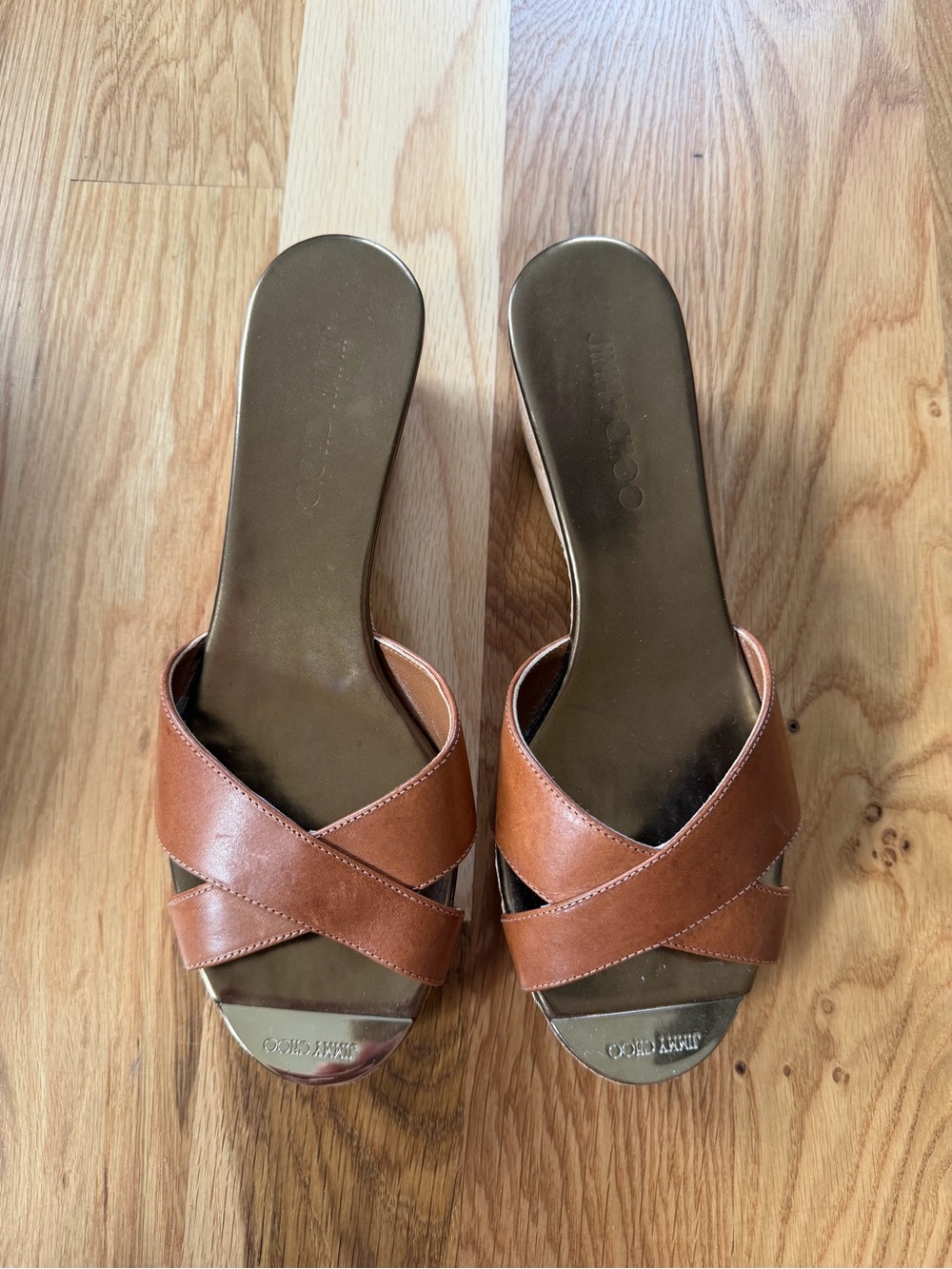 JIMMY CHOO Leather Crossover Mule Sandals in Brown for Women